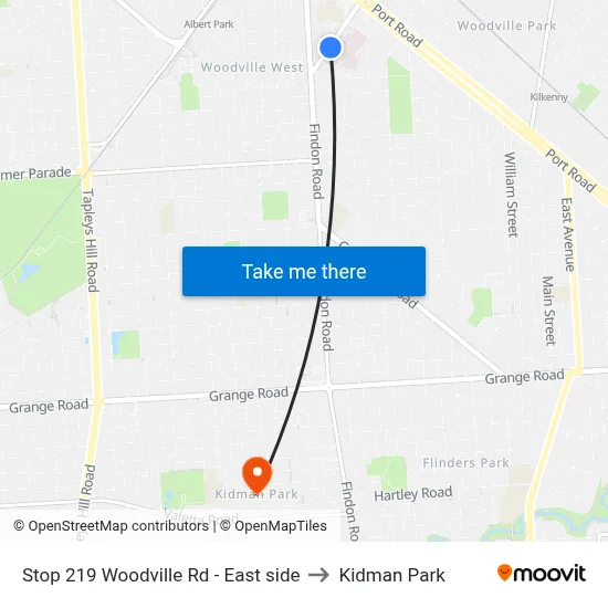 Stop 219 Woodville Rd - East side to Kidman Park map