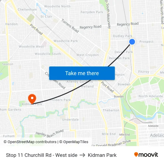 Stop 11 Churchill Rd - West side to Kidman Park map