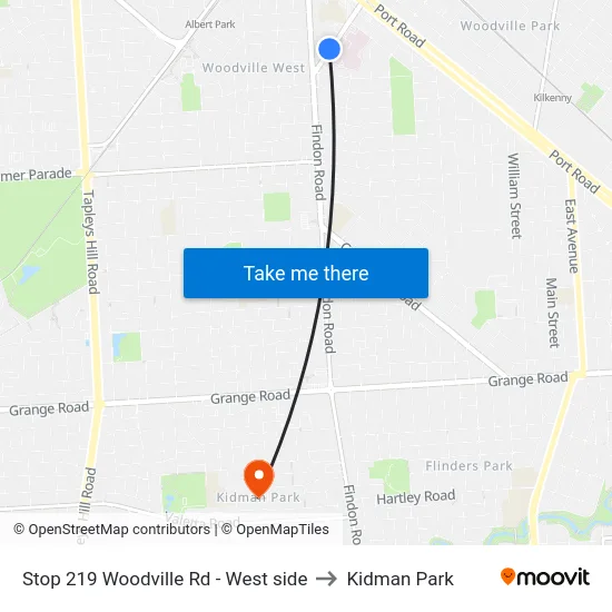 Stop 219 Woodville Rd - West side to Kidman Park map