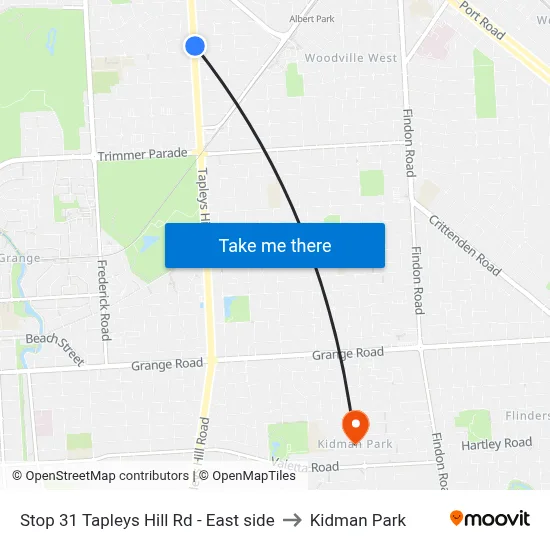 Stop 31 Tapleys Hill Rd - East side to Kidman Park map