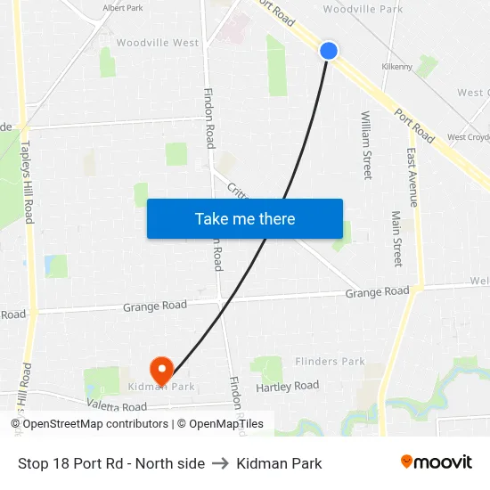 Stop 18 Port Rd - North side to Kidman Park map