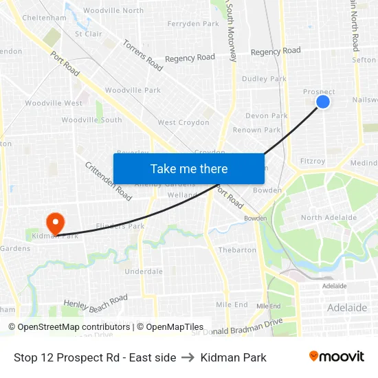 Stop 12 Prospect Rd - East side to Kidman Park map