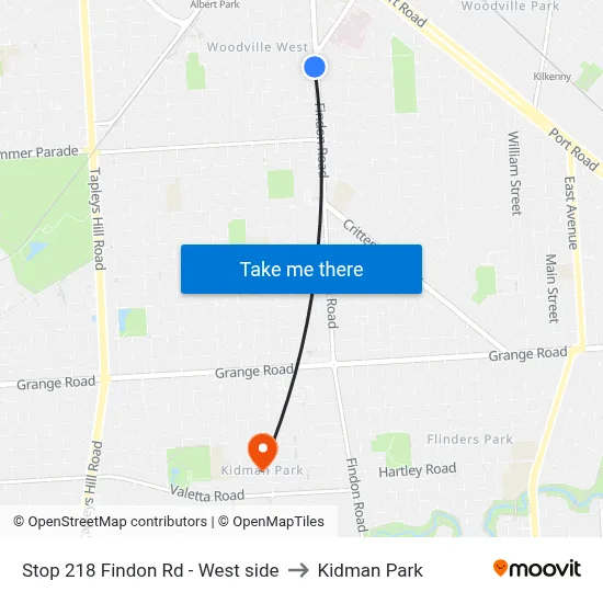 Stop 218 Findon Rd - West side to Kidman Park map