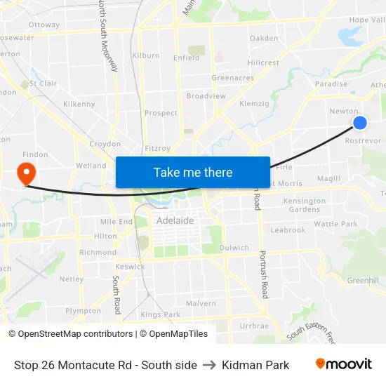 Stop 26 Montacute Rd - South side to Kidman Park map