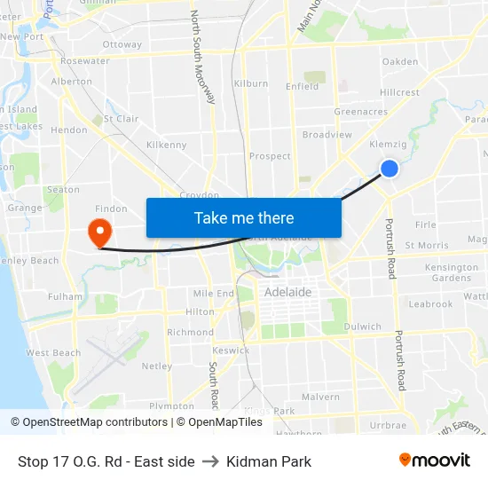 Stop 17 O.G. Rd - East side to Kidman Park map