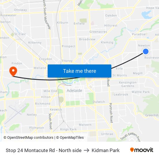 Stop 24 Montacute Rd - North side to Kidman Park map