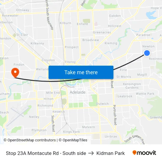 Stop 23A Montacute Rd - South side to Kidman Park map