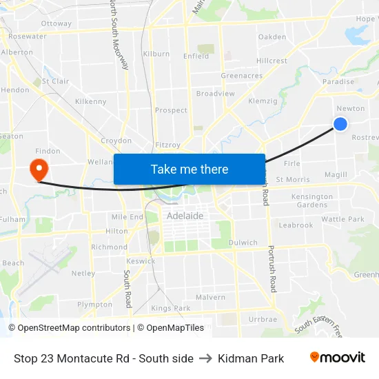 Stop 23 Montacute Rd - South side to Kidman Park map