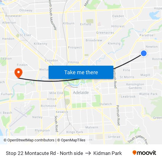 Stop 22 Montacute Rd - North side to Kidman Park map