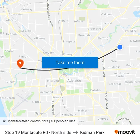 Stop 19 Montacute Rd - North side to Kidman Park map