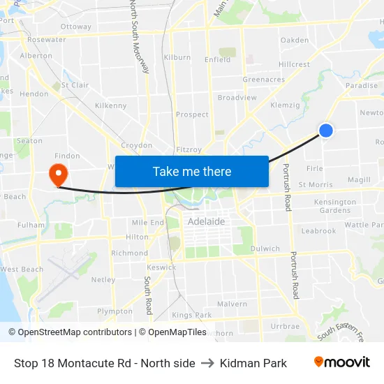 Stop 18 Montacute Rd - North side to Kidman Park map