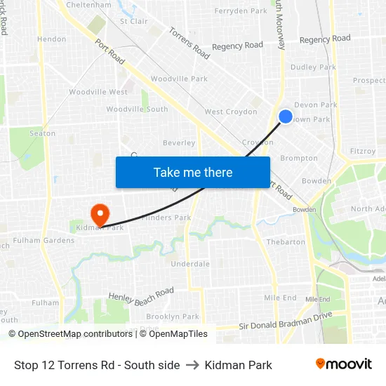 Stop 12 Torrens Rd - South side to Kidman Park map