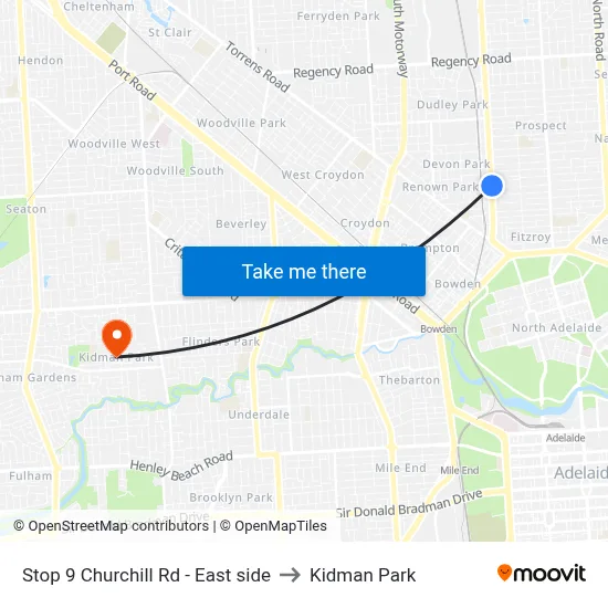Stop 9 Churchill Rd - East side to Kidman Park map