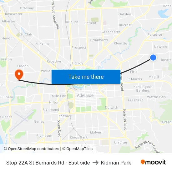 Stop 22A St Bernards Rd - East side to Kidman Park map