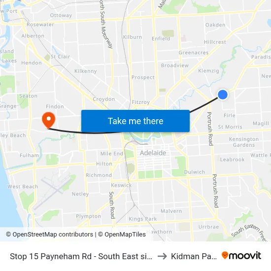 Stop 15 Payneham Rd - South East side to Kidman Park map