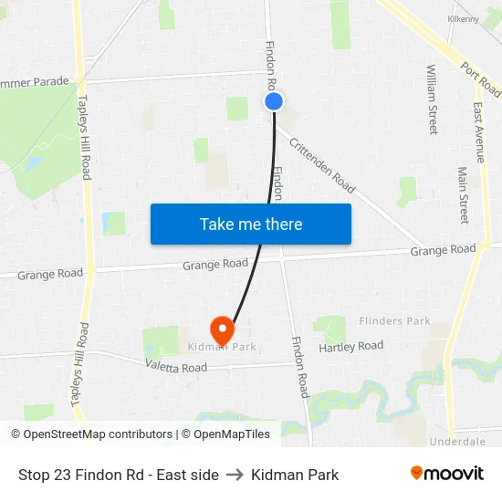 Stop 23 Findon Rd - East side to Kidman Park map