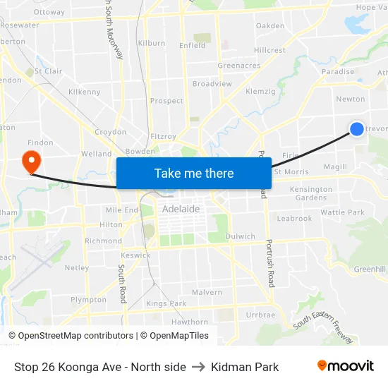 Stop 26 Koonga Ave - North side to Kidman Park map