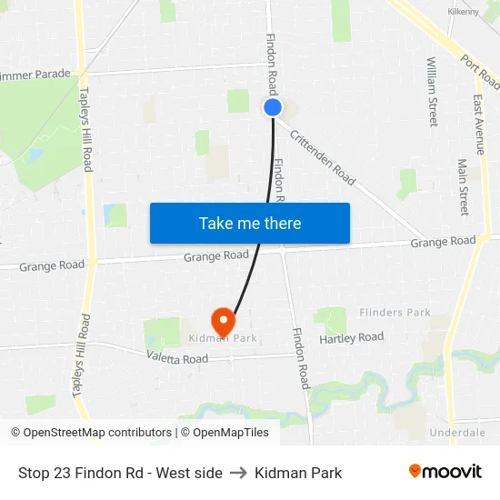 Stop 23 Findon Rd - West side to Kidman Park map