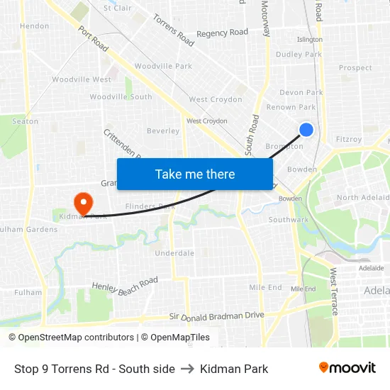 Stop 9 Torrens Rd - South side to Kidman Park map