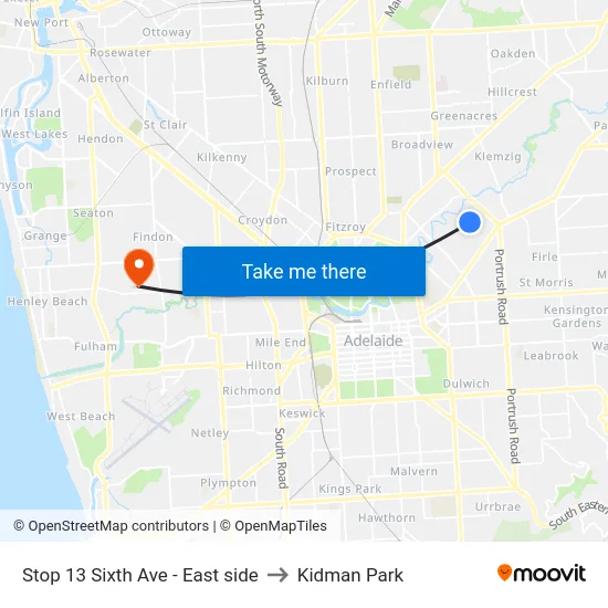 Stop 13 Sixth Ave - East side to Kidman Park map
