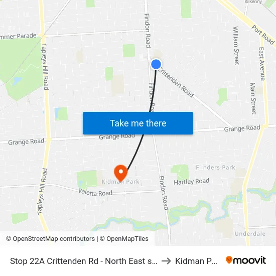 Stop 22A Crittenden Rd - North East side to Kidman Park map