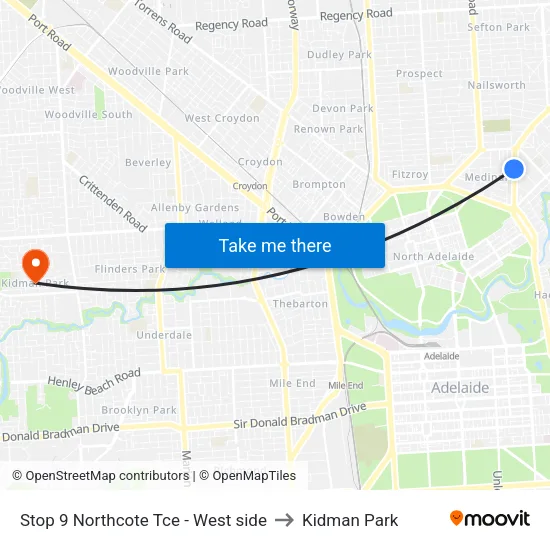 Stop 9 Northcote Tce - West side to Kidman Park map