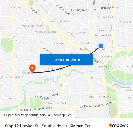 Stop 12 Hawker St - South side to Kidman Park map