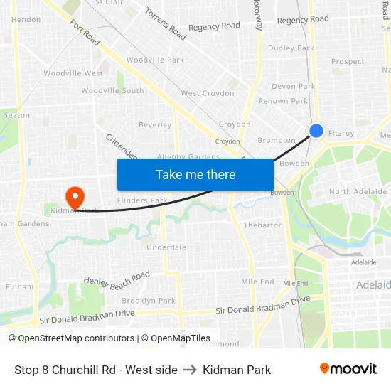 Stop 8 Churchill Rd - West side to Kidman Park map
