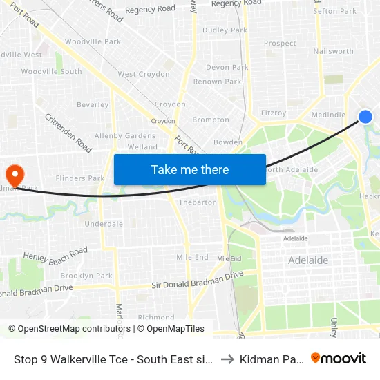 Stop 9 Walkerville Tce - South East side to Kidman Park map