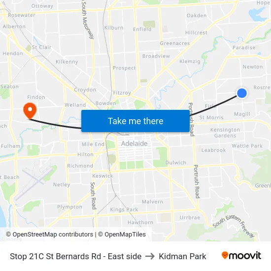 Stop 21C St Bernards Rd - East side to Kidman Park map