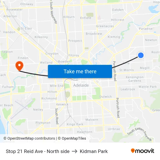Stop 21 Reid Ave - North side to Kidman Park map