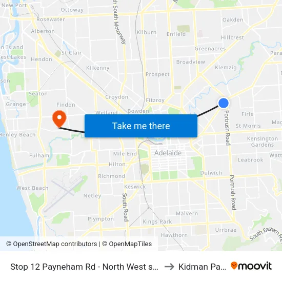Stop 12 Payneham Rd - North West side to Kidman Park map