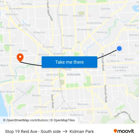 Stop 19 Reid Ave - South side to Kidman Park map