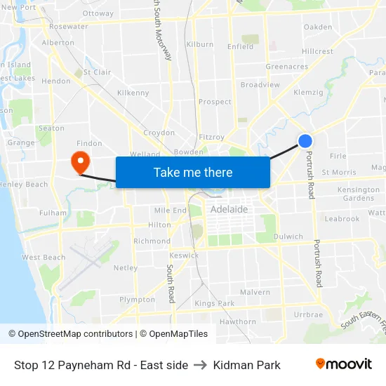 Stop 12 Payneham Rd - East side to Kidman Park map