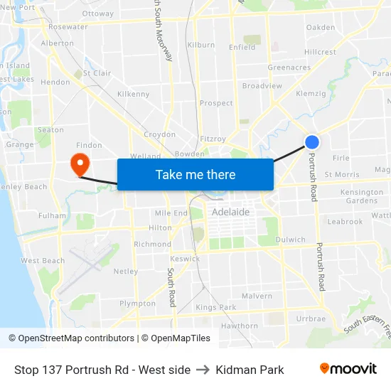 Stop 137 Portrush Rd - West side to Kidman Park map