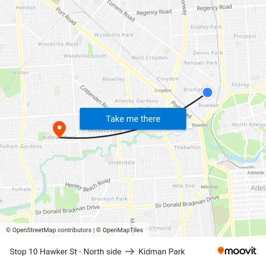 Stop 10 Hawker St - North side to Kidman Park map
