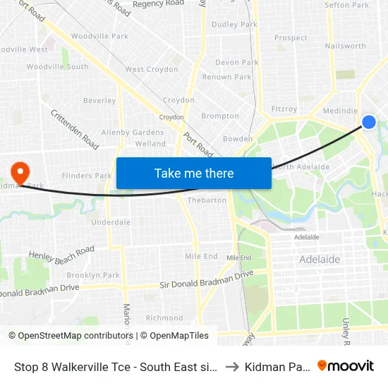 Stop 8 Walkerville Tce - South East side to Kidman Park map