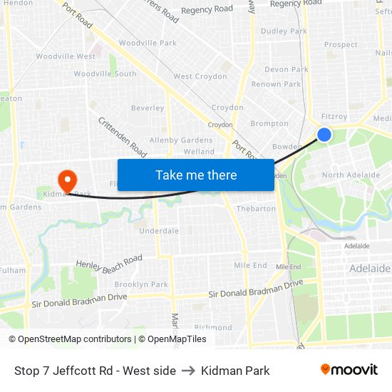 Stop 7 Jeffcott Rd - West side to Kidman Park map