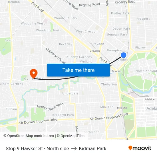 Stop 9 Hawker St - North side to Kidman Park map