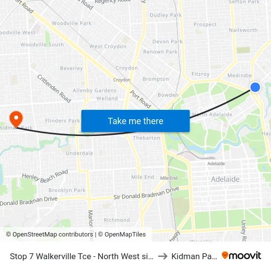 Stop 7 Walkerville Tce - North West side to Kidman Park map