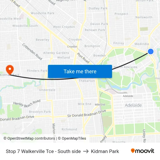 Stop 7 Walkerville Tce - South side to Kidman Park map