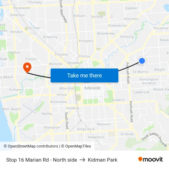 Stop 16 Marian Rd - North side to Kidman Park map