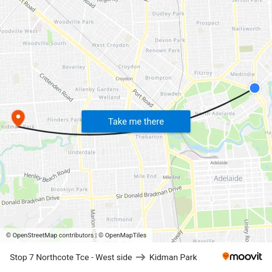 Stop 7 Northcote Tce - West side to Kidman Park map