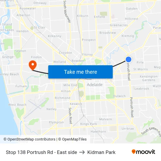 Stop 138 Portrush Rd - East side to Kidman Park map