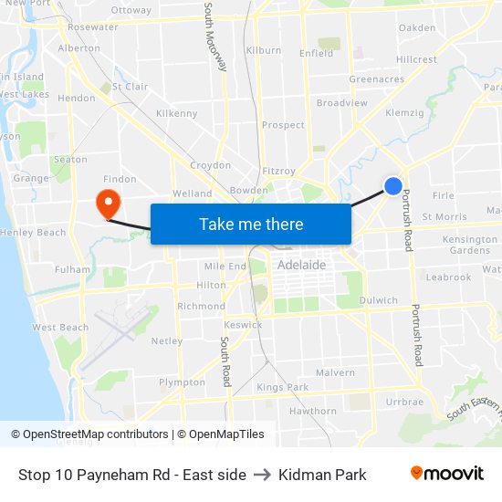 Stop 10 Payneham Rd - East side to Kidman Park map