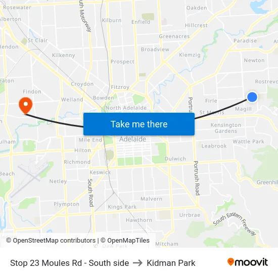 Stop 23 Moules Rd - South side to Kidman Park map