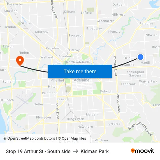 Stop 19 Arthur St - South side to Kidman Park map