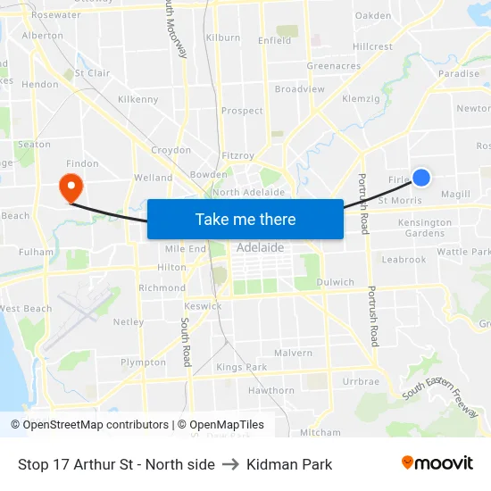 Stop 17 Arthur St - North side to Kidman Park map