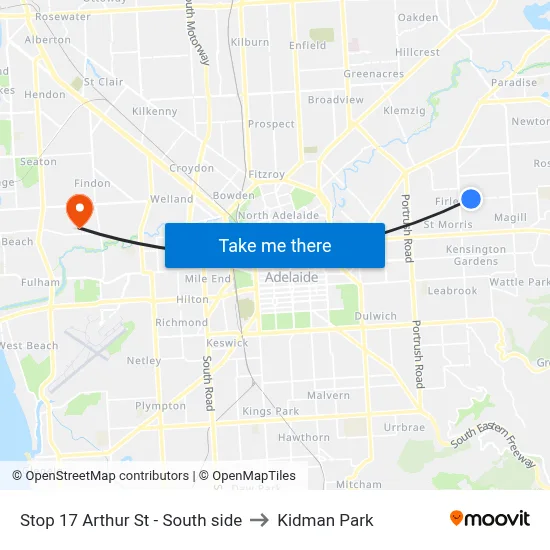 Stop 17 Arthur St - South side to Kidman Park map