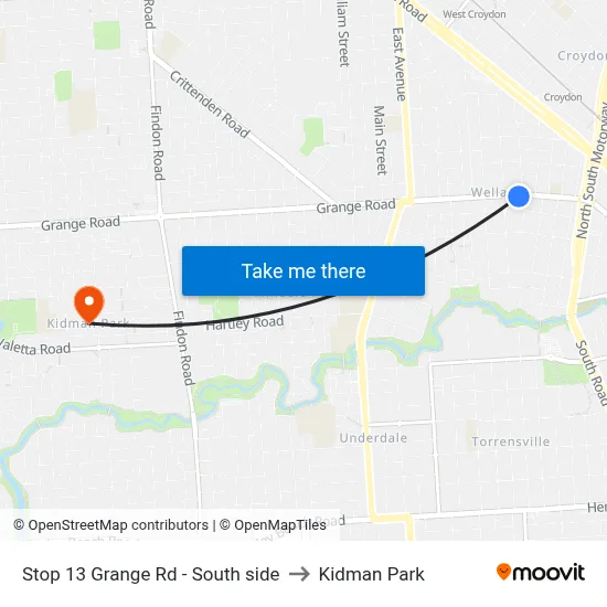 Stop 13 Grange Rd - South side to Kidman Park map